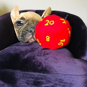 Hand sewn d20 plushie